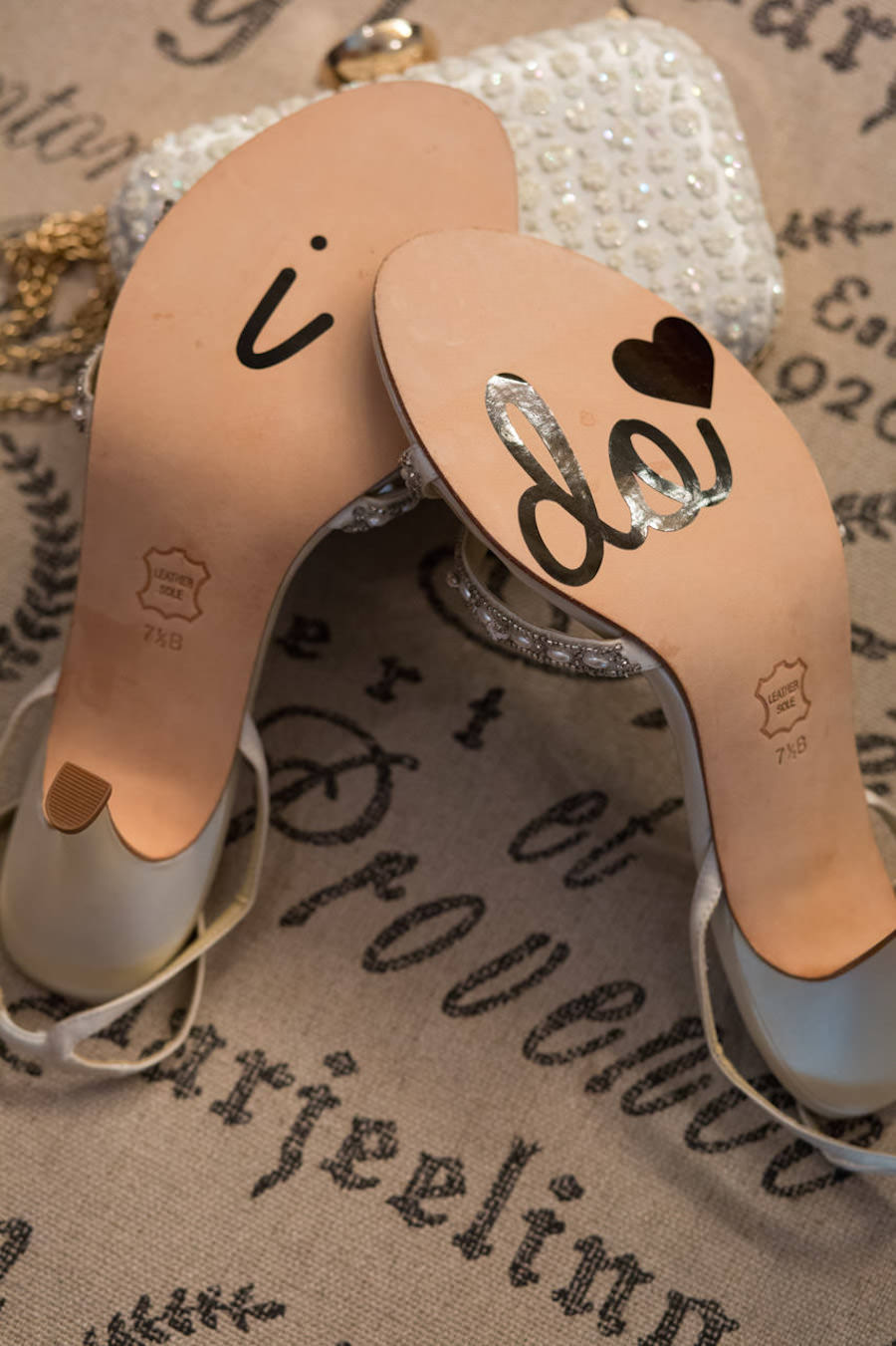 Silver, Bridal Wedding Shoes with I Do Written on Bottom of Shoe