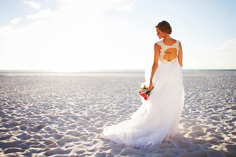Clearwater Beach, Waterfront Bridal Wedding Portrait in Ivory, Hayley Paige Wedding Dress | Clearwater Beach Wedding Photographer: Limelight Photography