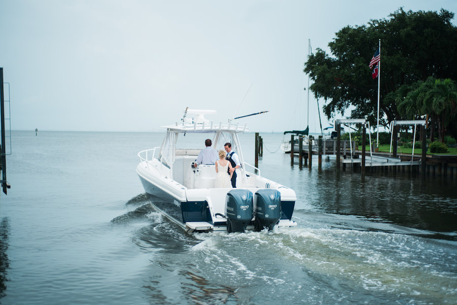 Bride and Groom Wedding Reception Exit on Boat | St. Petersburg Wedding Photographer Kera Photography
