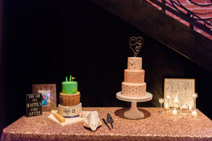 St. Petersburg Wedding Reception Dessert Table with Three Tiered Round Wedding Cake and Tampa Bay Rays Grooms Cake | St. Pete Wedding Cake The Artistic Whisk