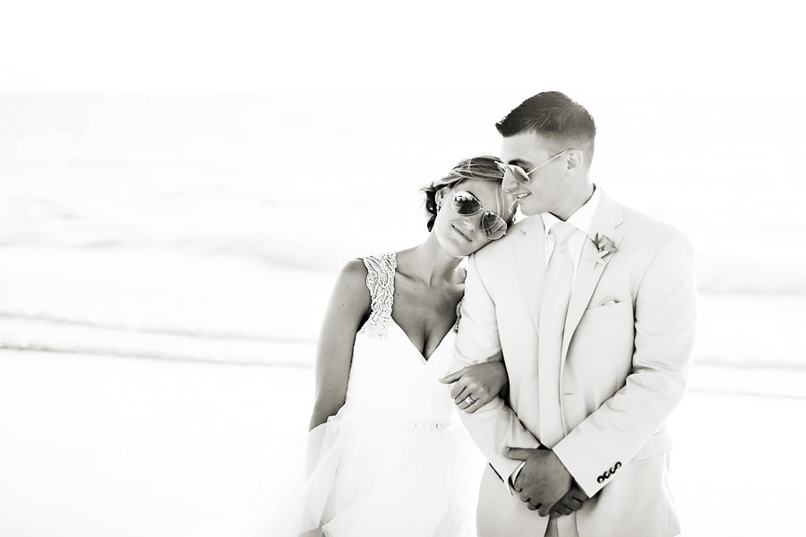 Beach, Waterfront Bride and Groom Wedding Portrait with Sunglasses | Clearwater Beach Wedding Photographer Limelight Photography