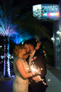 Outdoor, Nighttime Wedding Portrait with Sparkler | St. Pete Wedding Venue NOVA 535 | St. Petersburg Wedding Photographer Caroline & Evan Photography