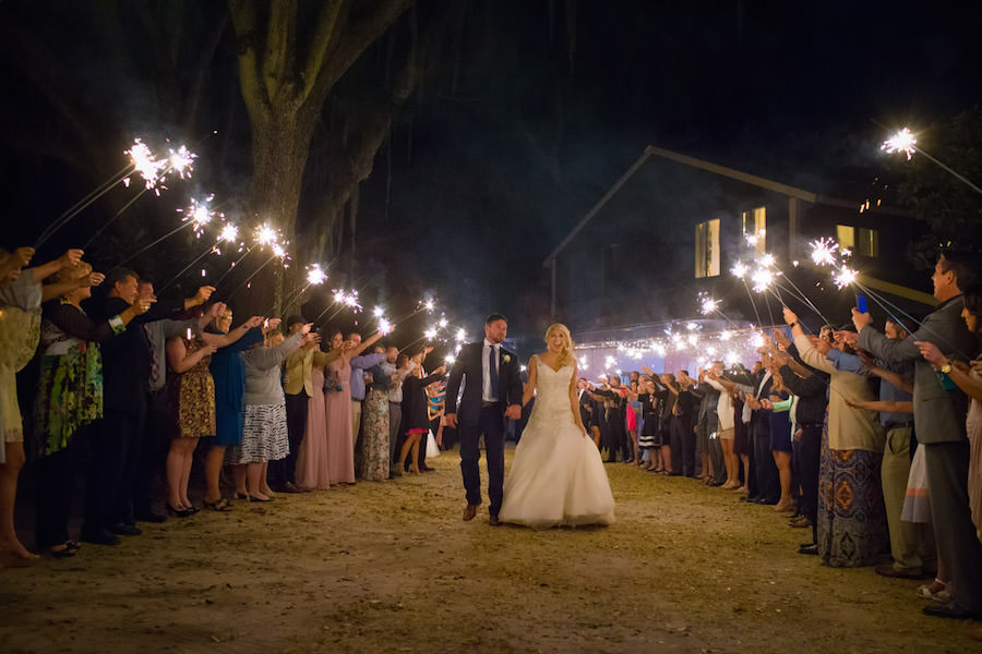 Outdoor, Nighttime Bride and Groom Wedding Reception Sparkler Exit | Plant City Wedding Photographer Jeff Mason Photography