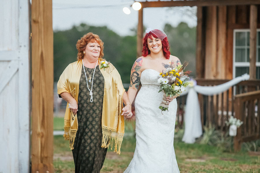 Bride Escorted by Mom on Wedding Day Down the Aisle | Tampa Wedding Photographer Rad Red Creative 