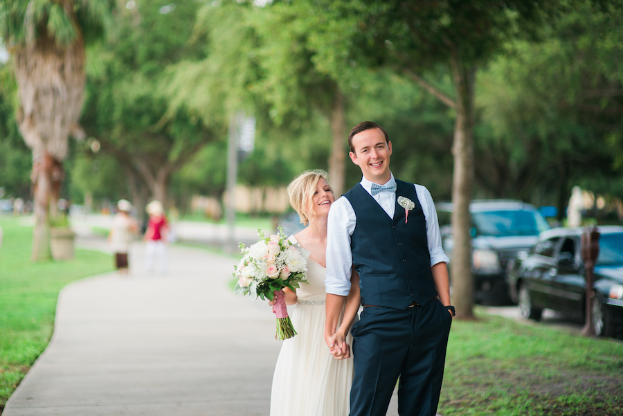 Outdoor, St Petersburg Bride and Groom First Look Wedding Portrait in North Straub Park | Kera Photography