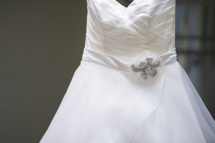 Strapless White Wedding Gown with Floral Accent Belt | St. Pete Wedding Photographer Andi Diamond Photography