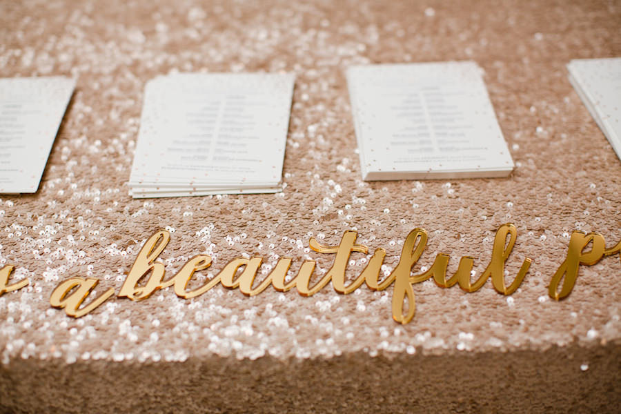 Blush Sequined Linen and Gold "Beautiful" sign
