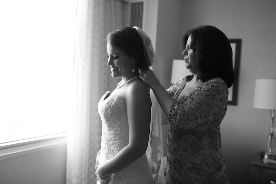 Wedding Bridal Portrait, Mom Putting on Bride's Necklace | Tampa Wedding Photographer Roohi Photography
