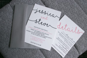 Pink and Charcoal Grey Wedding Invitations