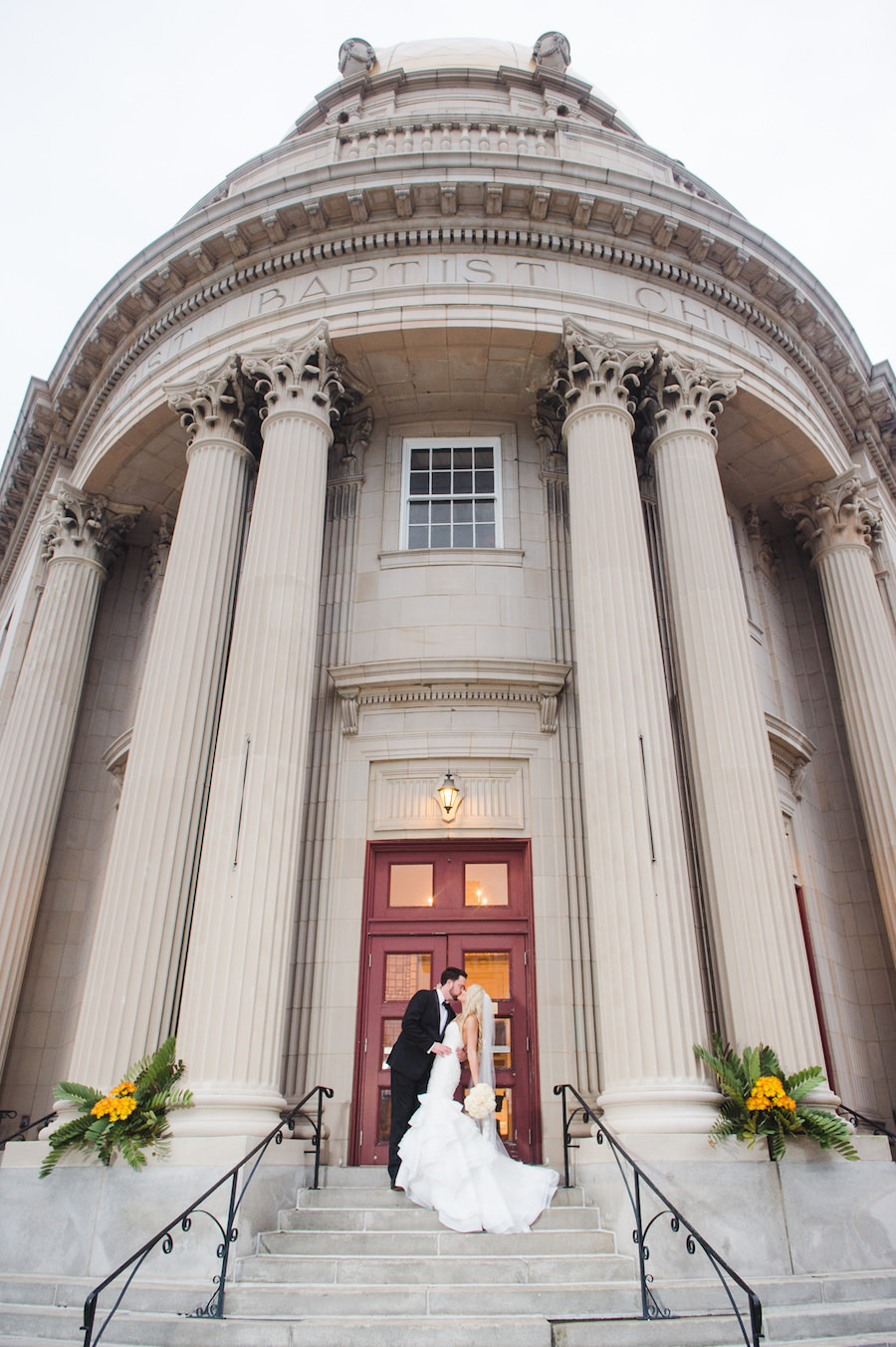 Bride and Groom Wedding Portrait on First Baptist Church of Tampa Steps | Tampa Wedding Photographer Marc Edwards Photographs