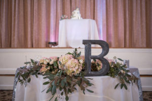 Bride and Groom Sweetheart Table with Initial Decor