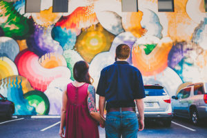 Enagegment Portrait In Front of Colorful, Street Art Wall Mural | Bohemian, Old Florida Inspired Outdoor St. Pete Engagement Photography Session