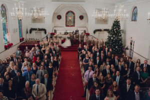 Bride and Groom and Wedding Guests Group Portrait | Tampa Wedding Ceremony Venue Hyde Park Presbyterian Church