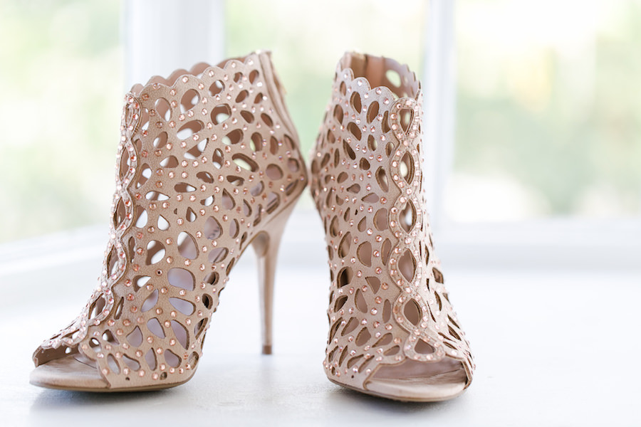 Nude Wedding Shoe with Crystal Accent High Heel Caged Booties | Rose Gold Wedding Shoe