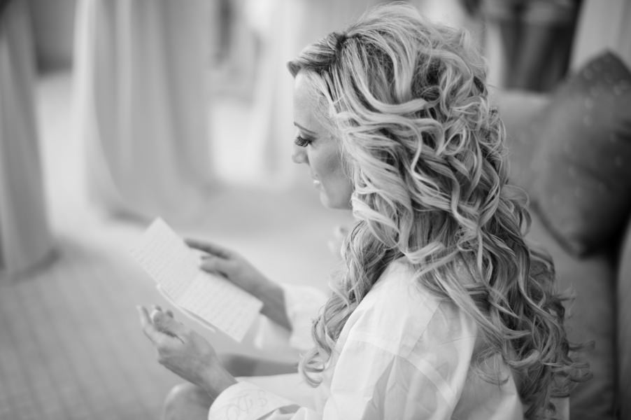Getting Ready: Bride Reading Card from Groom on Wedding Day | Sarasota Wedding Hair and Makeup Artist Michele Renee The Studio