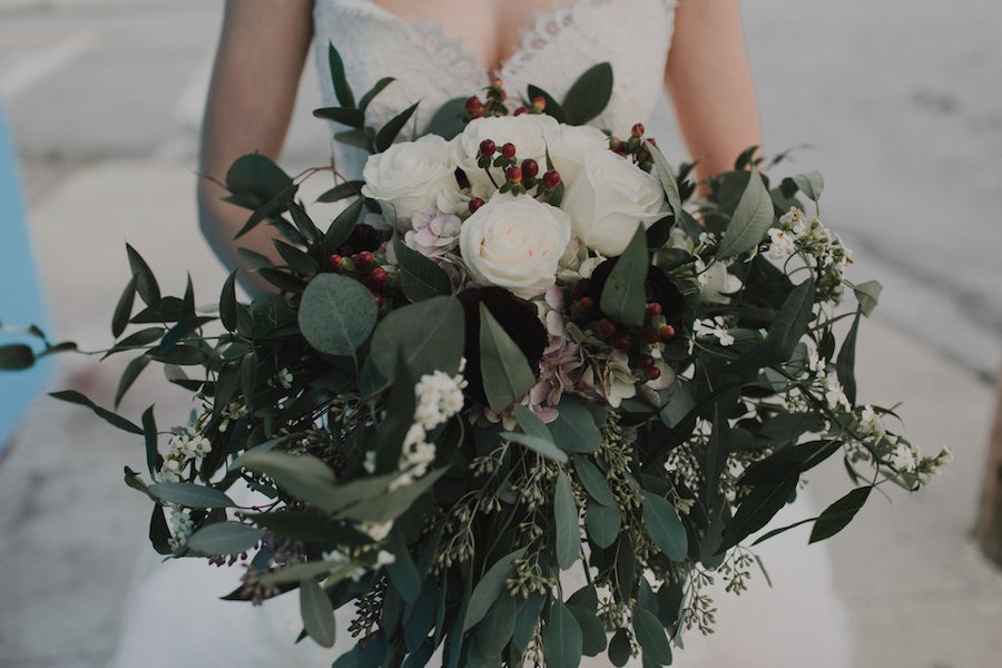 Bridal Wedding Bouquet With Greenery and Ivory White Roses