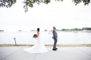 Downtown St. Pete Bride and Groom First Look Wedding Portrait