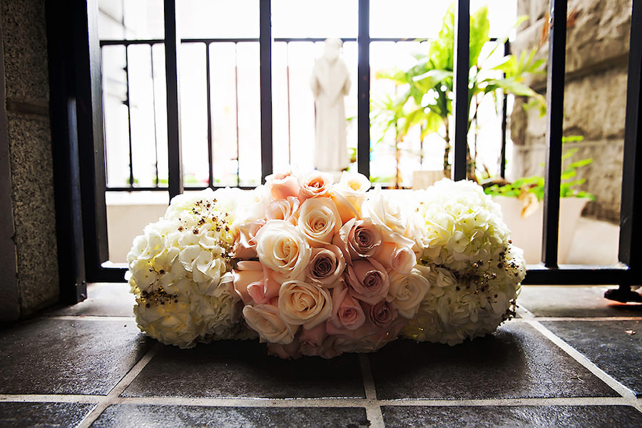 Blush Pink Roses and Ivory White Floral Wedding Bouquets by St. Pete Wedding Florist Iza's Flowers| St. Pete Wedding Photographer Limelight Photography