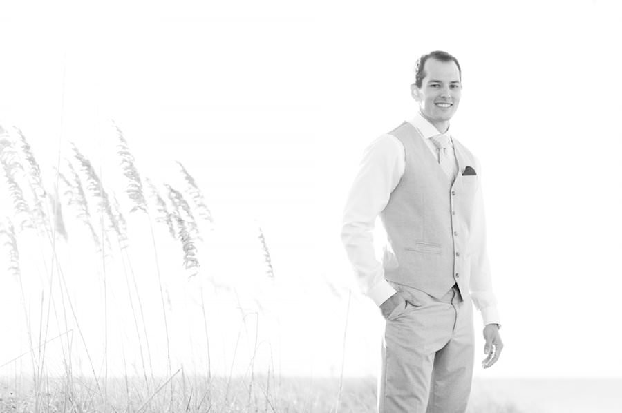 Florida Beach Groom in Tan Suit on Wedding Day | St. Petersburg Wedding Photographer Caroline & Evan Photography