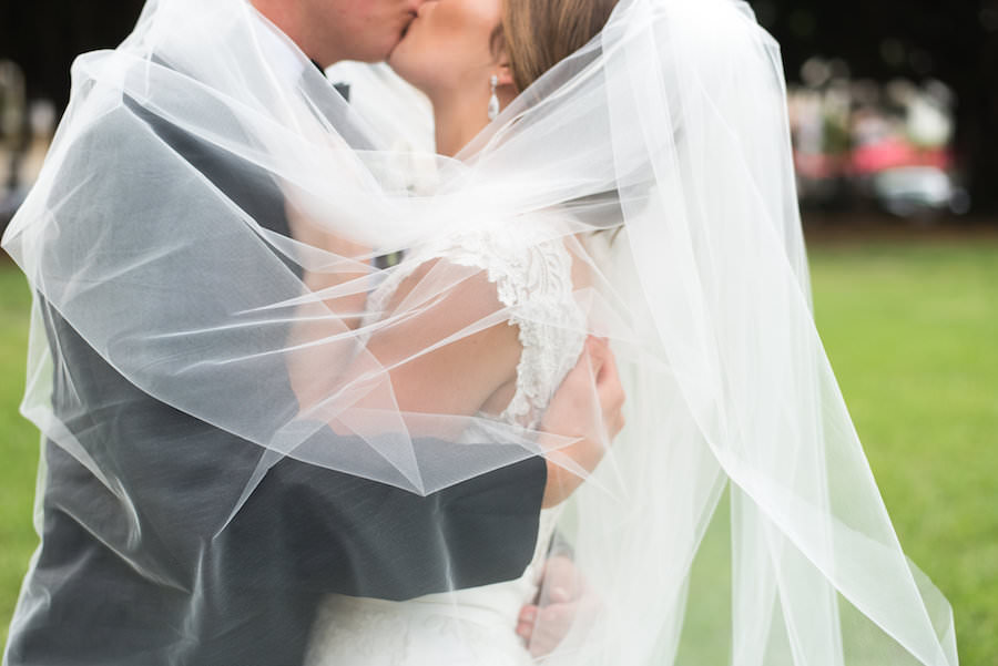 Bride and Groom Outdoor Wedding Portrait with Veil | St. Petersburg Wedding Photographer Caroline & Evan Photography