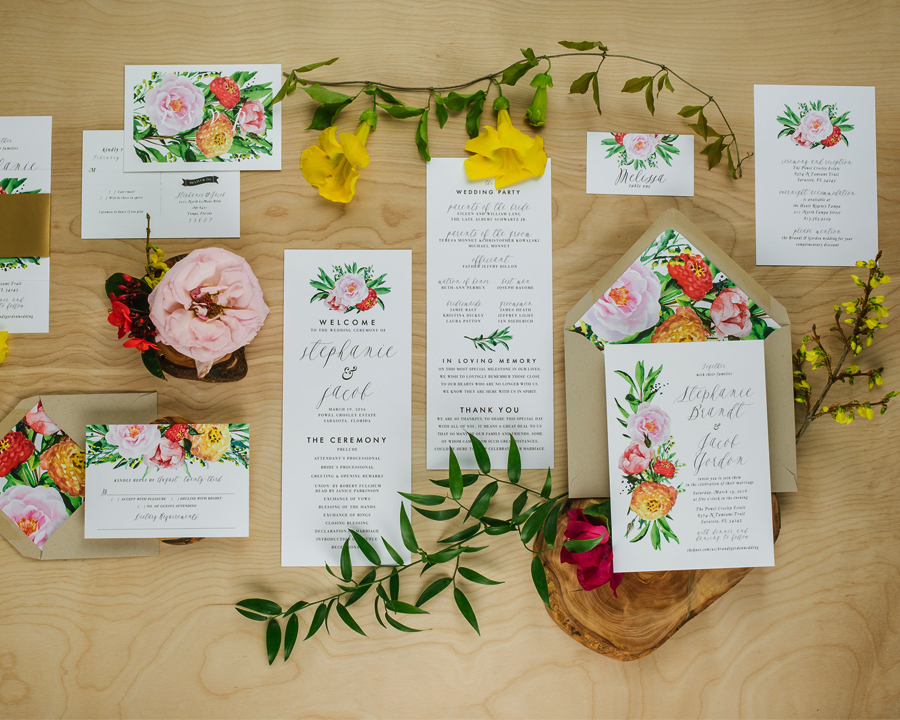 Summer Botanical Watercolor Wedding Invitation Trends by Tampa Wedding Invitation Designer Citrus Press Co