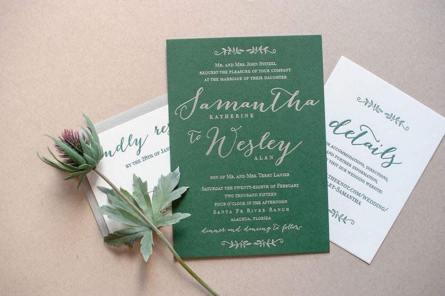 Summer Emerald Green Wedding Invitation Trends by St Pete Wedding Invitation Designer AP Design Co