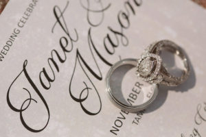 Marquise Shaped Diamond Engagement Ring with Wedding Band on Wedding Program