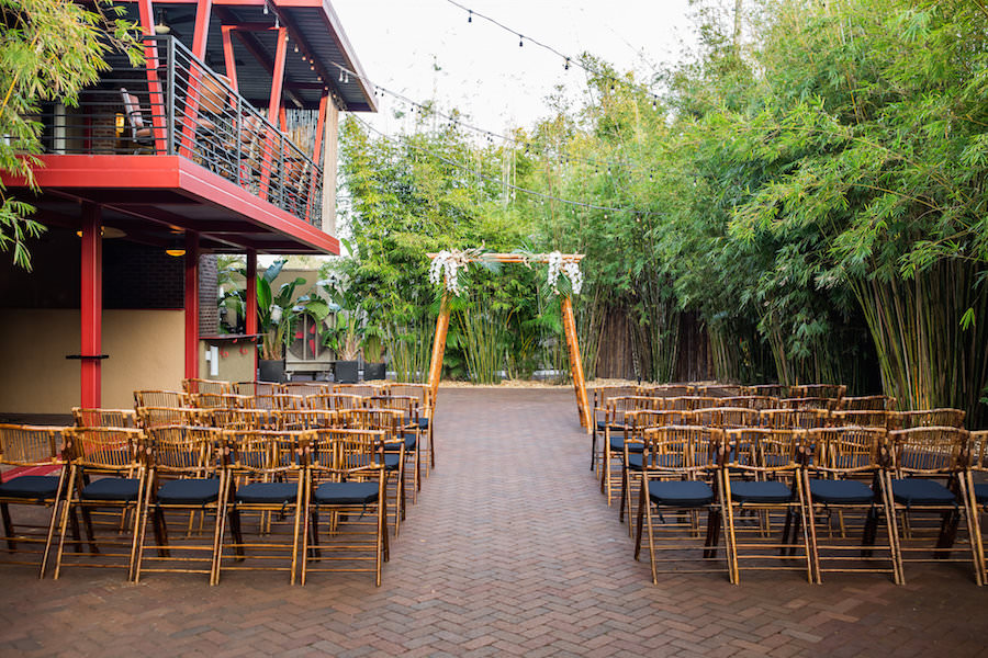 Bamboo Chairs and Arbor/Arch/Chuppah at Downtown St. Pete Wedding Venue NOVA 535 | St. Petersburg Rentals Coast to Coast Event Rentals | Tampa Wedding Week Venue Crawl | Wedding Photographer Rad Red Creative