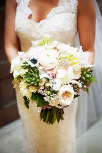 Pastel White and Pink Bridal Wedding Bouquet with Peonies and Succulents