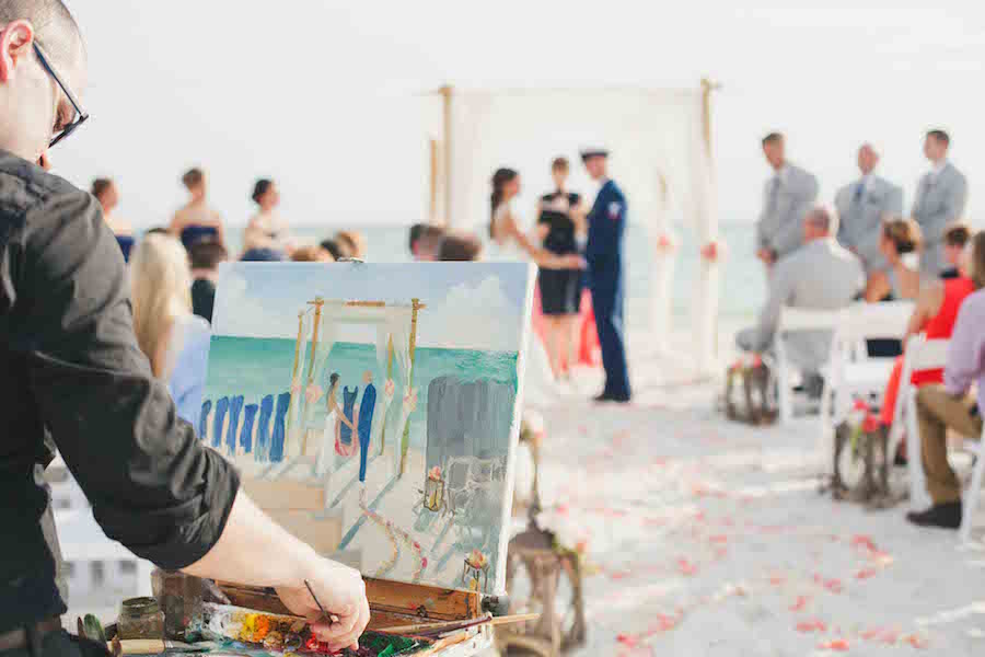 Outdoor Beach Wedding Ceremony with Artist Painting Portrait of Wedding Ceremony| Tampa Wedding Planning by UNIQUE Weddings and Events