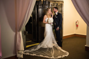 Bride and Groom Wedding Portrait in Historitic Bank Vault at Tampa Wedding Venue The Vault