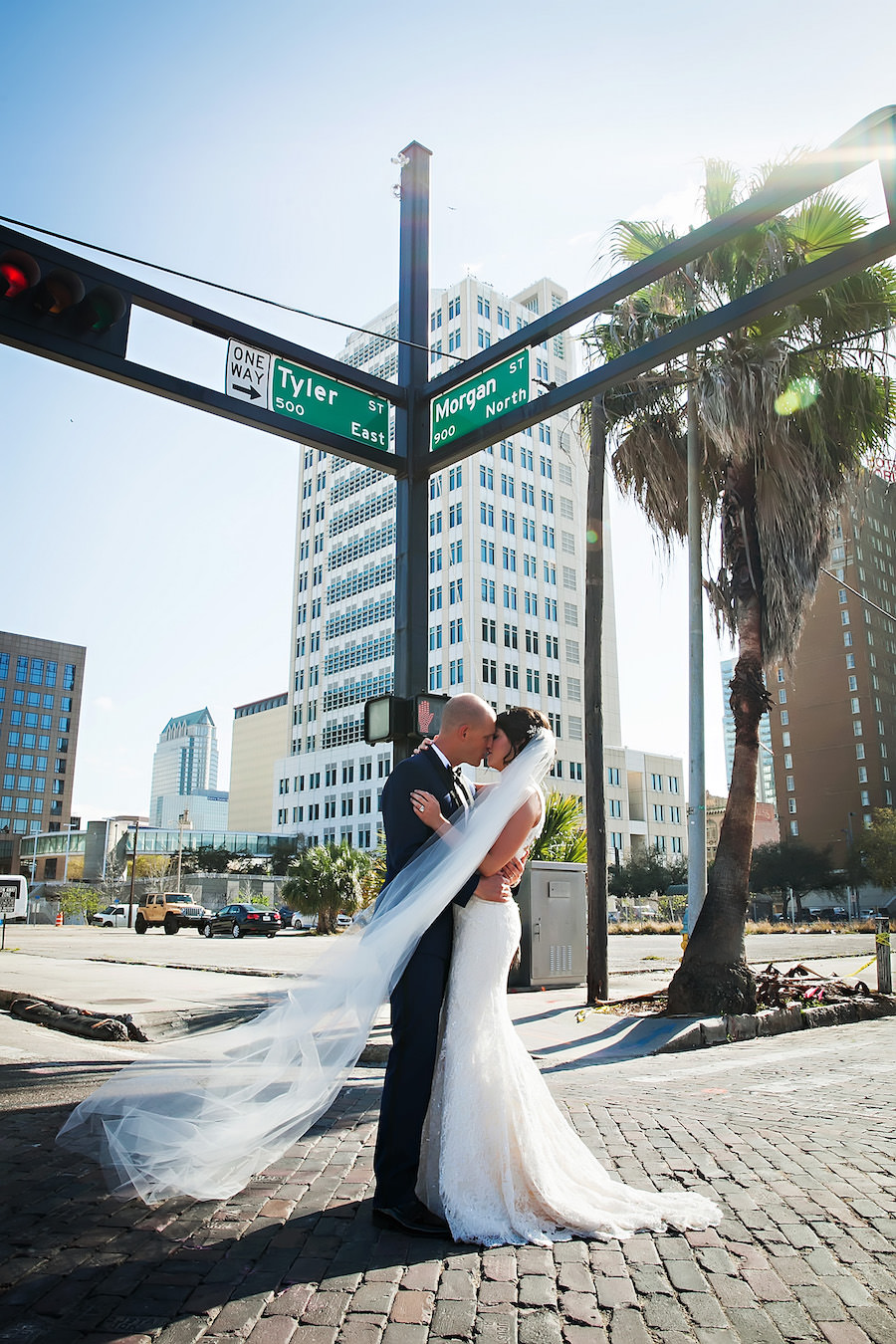 Downtown Tampa Wedding Portrait with Cityscape Background | Tampa Wedding Photographer Limelight Photography