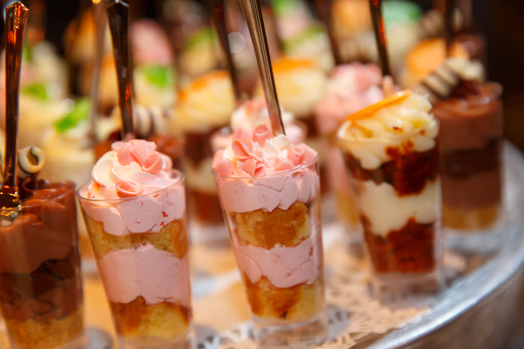 Wedding Reception Desserts in Miniature Shot Glasses | Wedding Cake Alternatives