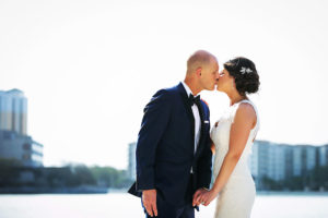 Outdoor, Downtown Tampa Bride and Groom Kissing Wedding Portrait | | Tampa Wedding Photographer Limelight Photography
