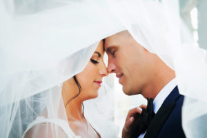 Tampa Bride and Groom Wedding Portrait under Bridal Veil | Tampa Wedding Photographer Limelight Photography