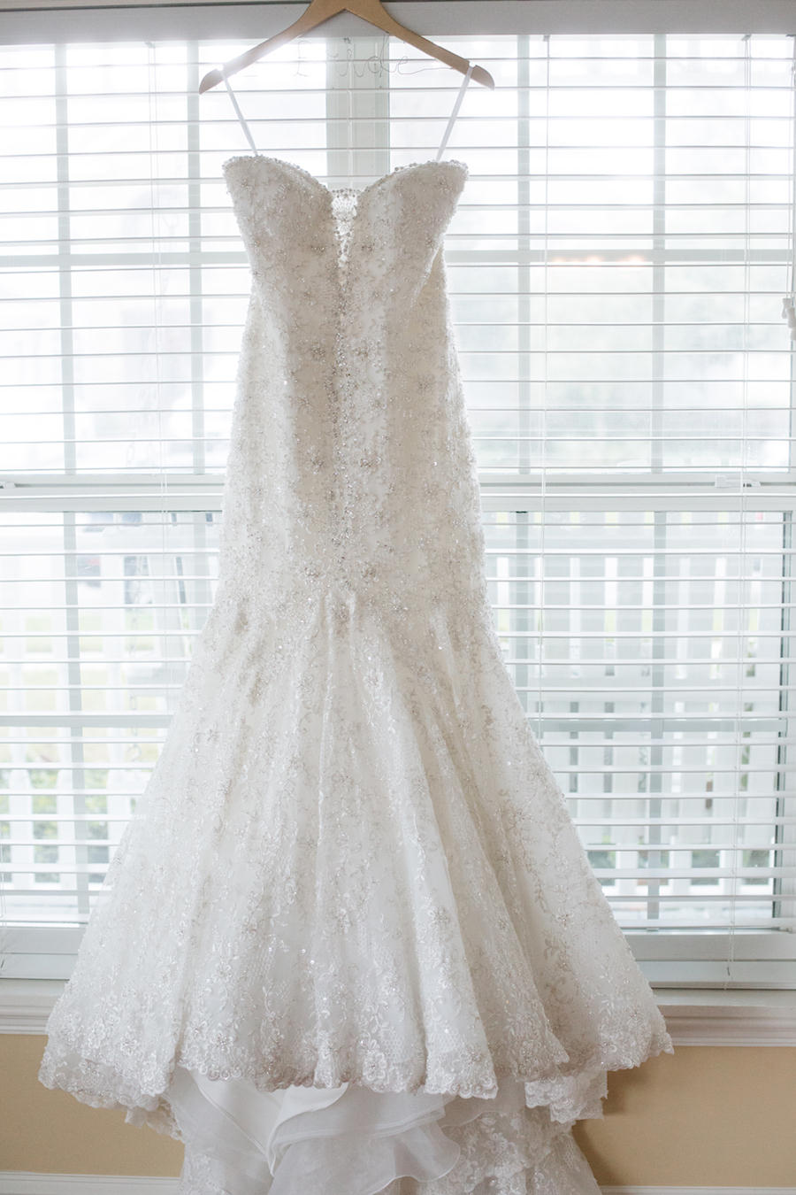 Ivory Allure Couture Lace Trumpet Wedding Dress with Pearl Accents