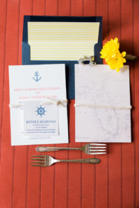 Nautical Inspired Navy, Coral and Yellow Wedding Invitation Suite | St. Petersburg Stationery Shop A&P Designs