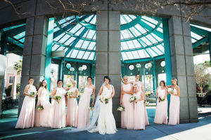 Outdoor, Tampa Bride and Bridesmaids Wedding Portrait in Blush Colored Bridesmaids Dresses | Tampa Wedding Photographer Limelight Photography