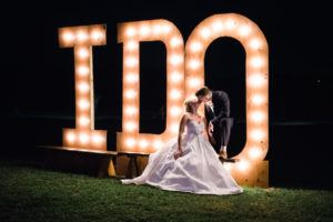 Wedding Portrait with Giant I DO Marquee Lighted Letters | Tampa Bay Wedding Photographer Kera Photography | Dade City Wedding Venue Barrington Hill Farm