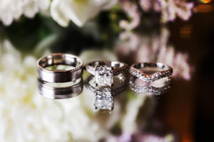 Wedding Bride and Groom Wedding Bands and Engagement Ring Portrait