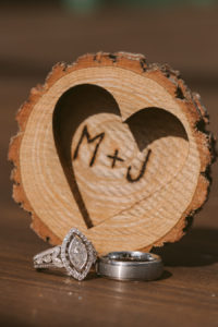 Marquise Shaped Engagement Ring with Wedding Bands Rustic Wooden Initials Heart in Tree