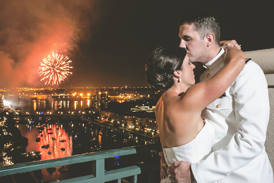 Patriotic Inspired Wedding Day Portrait of Bride and Groom| Tampa Bay Wedding Photographer FotoBohemia