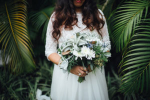 Tampa, Outdoor Bridal Wedding Portrait in Lace, Bohemian Style Wedding Dress | Isabel O'Neil Bridal Collection| Greenery and White Floral Bridal Bouquet | Tampa Wedding Florist Florist Fire