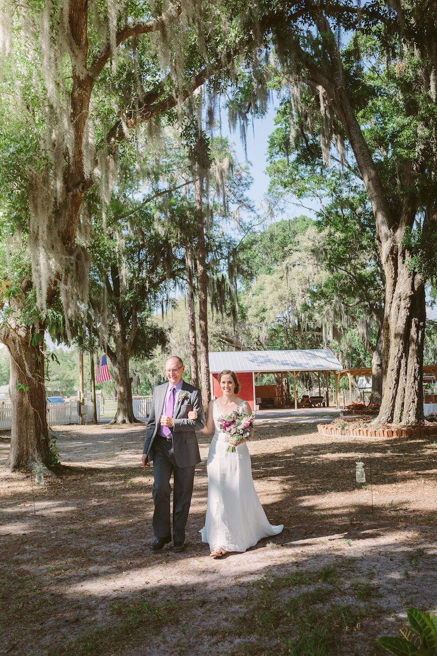 Outdoor, Rustic, Country Wedding Ceremony, Bride and Dad Walking Down the Aisle | Tampa Bay Wedding Venue Old McMicky's Farm The Barn at Crescent Lake