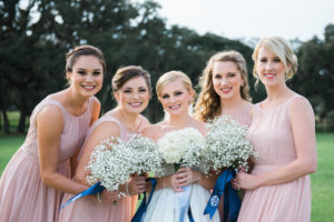 Bridal Party Wedding Portrait with Blush Adrianna Papell Bridesmaids Dresses and White Galina by David’s Bridal Wedding Dress | Wedding Makeup Artist Michele Renee The Studio | Tampa Bay Wedding Photographer Kera Photography