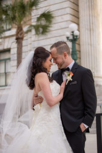 Bride and Groom Outdoor Wedding Portrait in Downtown Tampa