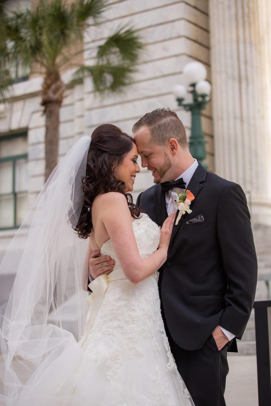 Bride and Groom Outdoor Wedding Portrait in Downtown Tampa