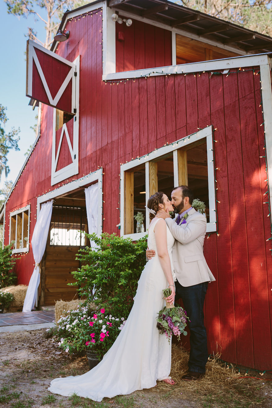 Outdoor, Rustic Bride and Groom Wedding Portrait | Tampa Bay Wedding Venue The Barn at Crescent Lake | Old McMicky's Farm