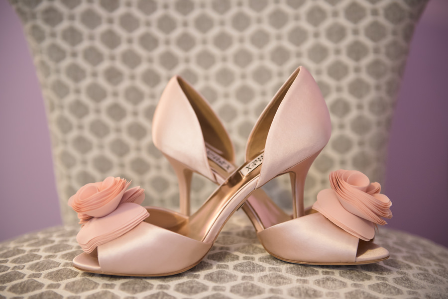 Pink, Blush, Badgley Mischka Wedding Shoes with Rosette Detail