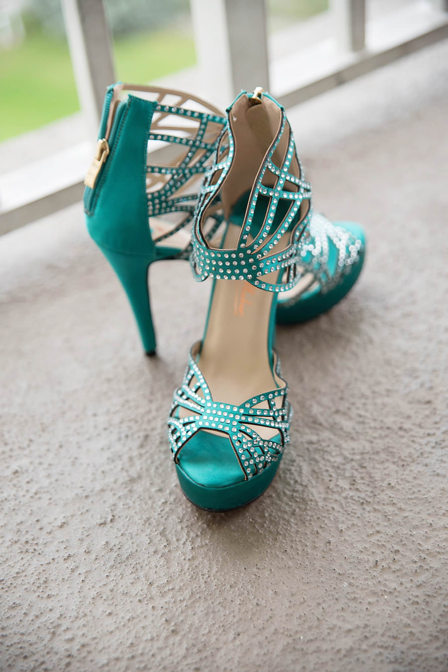 Teal Green Open Toe Strappy Wedding Shoes